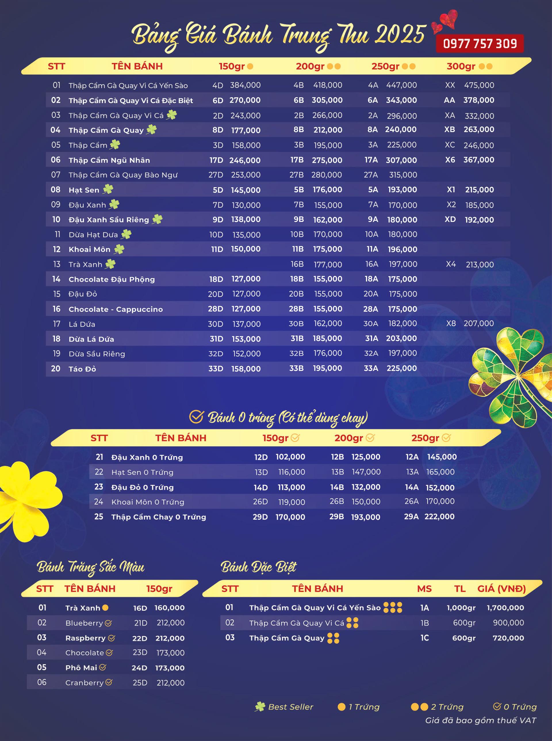 Bang Gia Tong Hop banh trung thu givral 2025